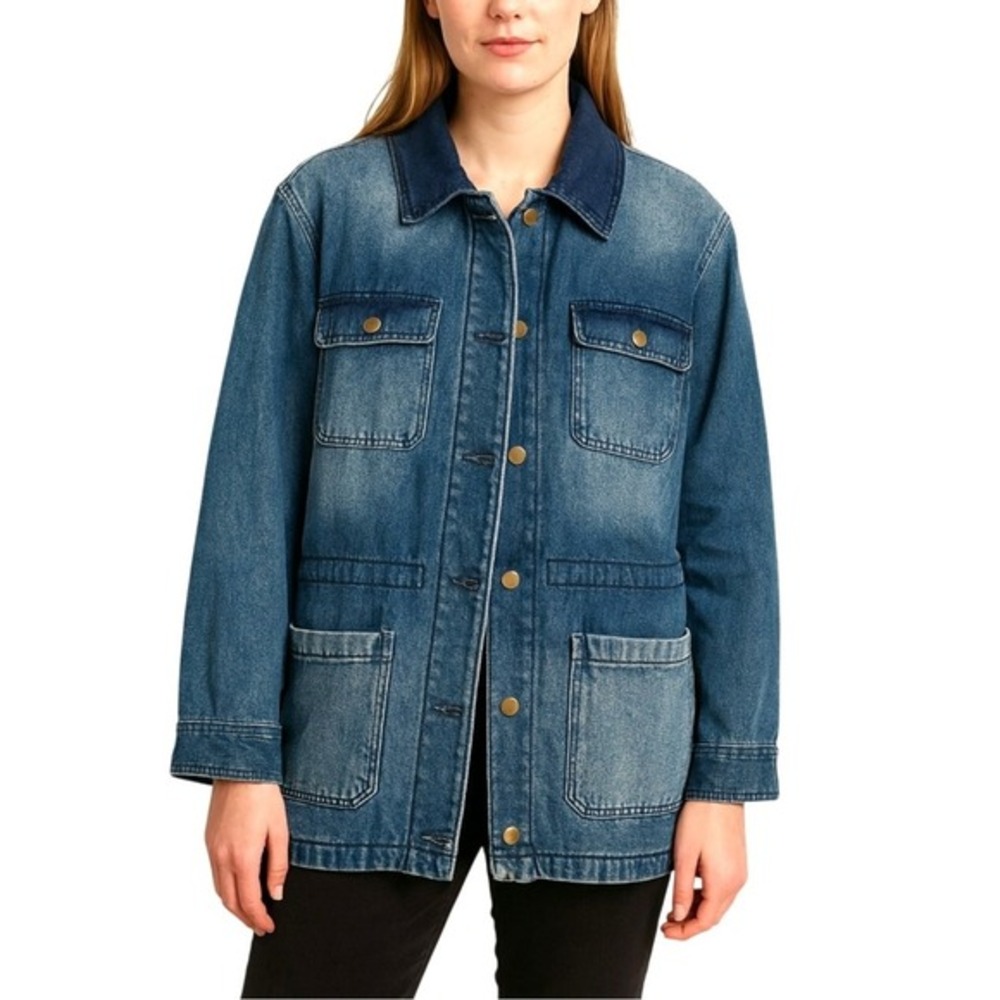 Joan Rivers Denim‎ Snap Front Field Jacket Women Size 2X Utility Barn Chore NWOT
